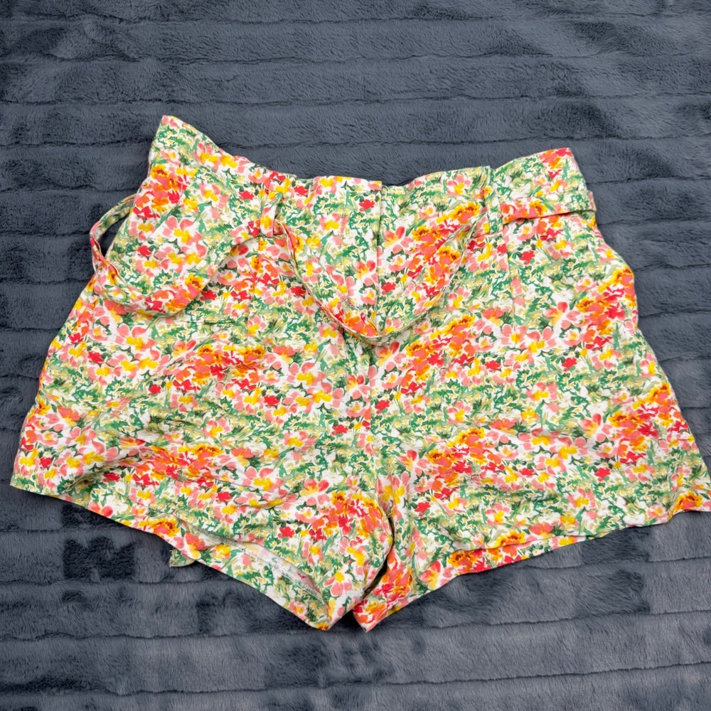 LOFT Womens Floral Linen Blend Tie Waist Shorts Multi-Color Size Large 12095